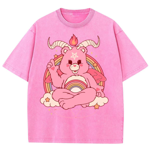 Funny Bear Unisex Printed Retro Washed Short Sleeved T-Shirt