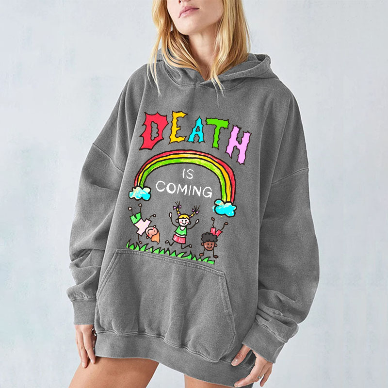Death Is Coming Unisex Printed Casual Washed Hoodie Sweatshirt-Print-cool