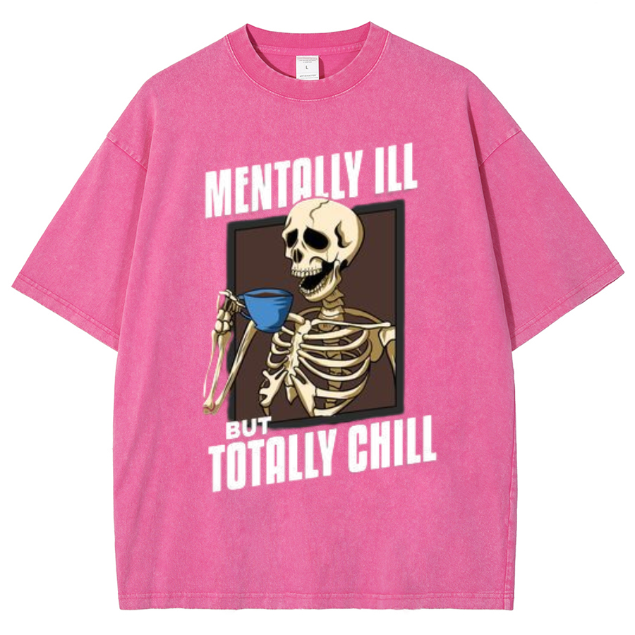 Totally Chill Unisex Oversized Print Vintage Wash Denim T-Shirt-Print-cool