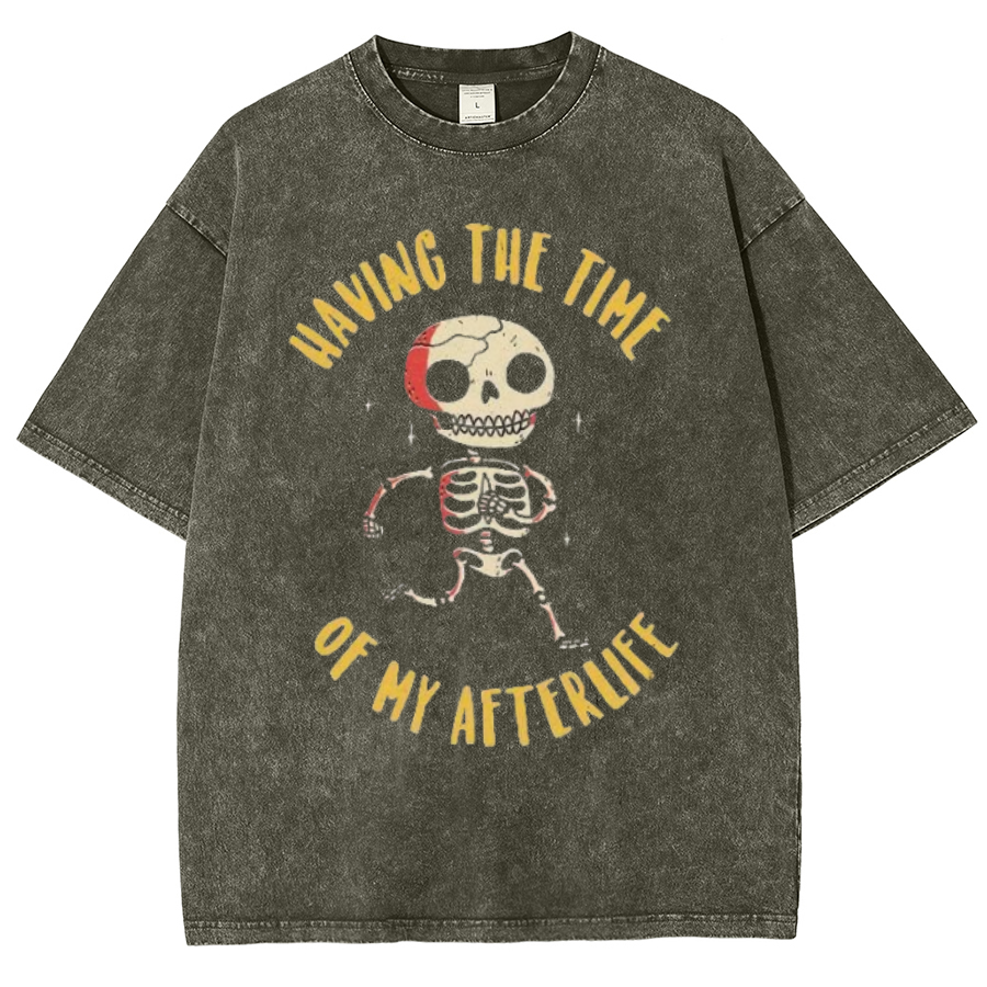 Having The Time Unisex Oversized Print Vintage Wash Denim T-Shirt