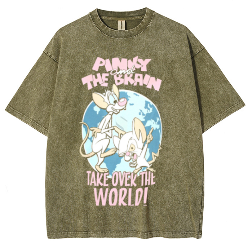 Pinky And The Brain Unisex Vintage Solid Wash Denim T-Shirts-Print-cool