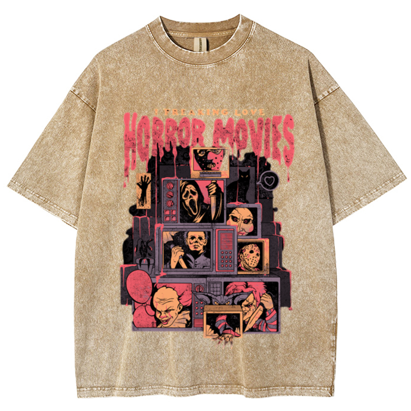 Horror Movies Unisex Vintage Wash Denim T-Shirts-Print-cool