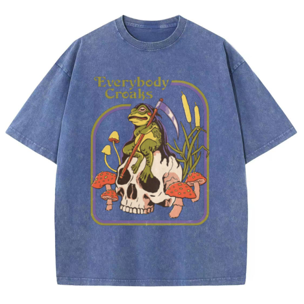 Everybody Croaks Unisex Oversized Print Vintage Wash Denim T-Shirt