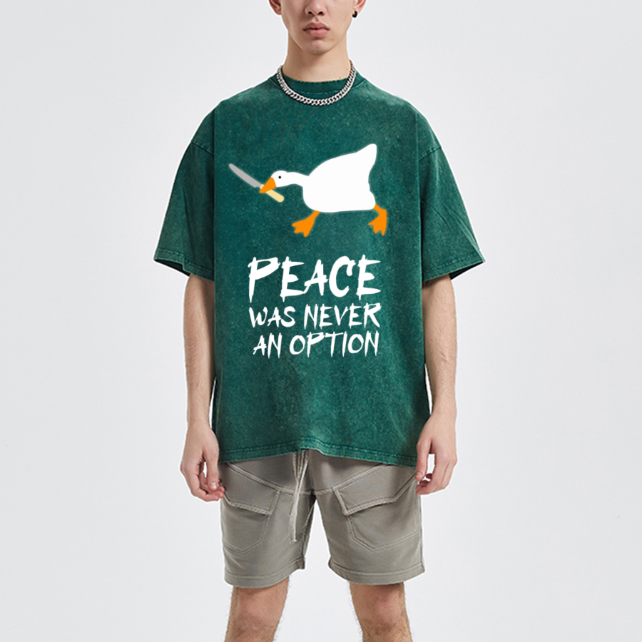 Peace Unisex Oversized Print Vintage Wash Denim T-Shirt-Print-cool