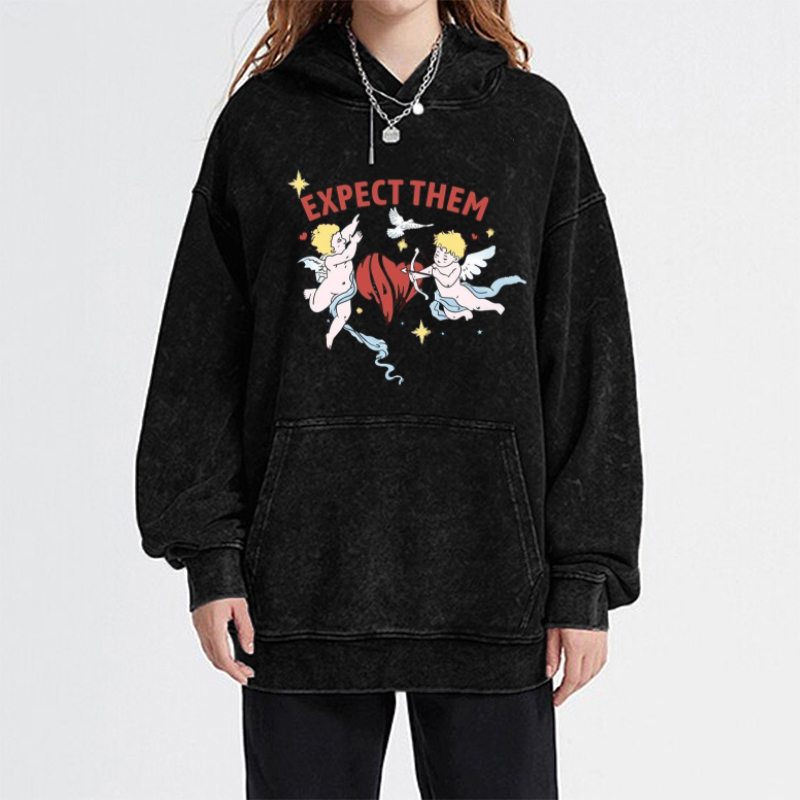 Expect Them Unisex Printed Casual Washed Hoodie Sweatshirt