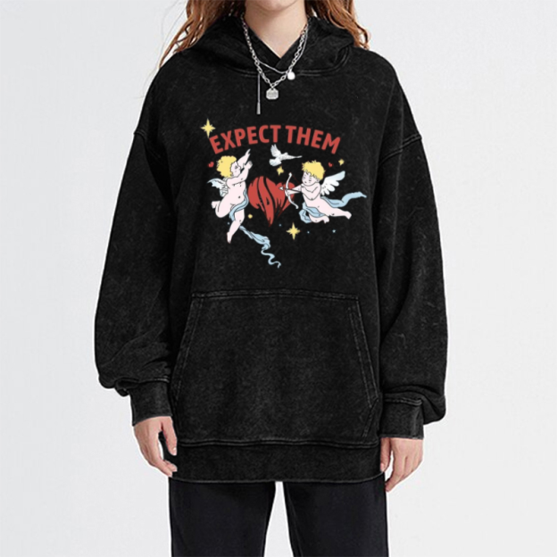 Expect Them Unisex Printed Casual Washed Hoodie Sweatshirt