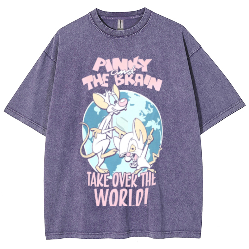 Pinky And The Brain Unisex Vintage Solid Wash Denim T-Shirts-Print-cool