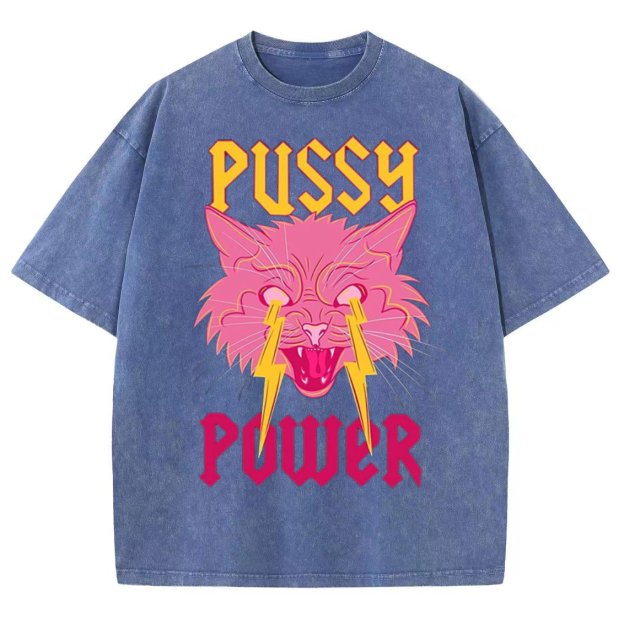 Pussy Power Unisex Vintage Solid Wash Denim T-Shirts[💥Buy 4 get 5th 50%OFF]