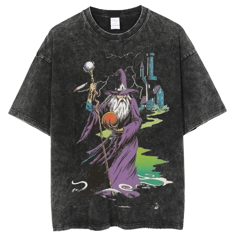Wizard & Tower Unisex Printed Retro Washed Short Sleeved T-Shirt-Print-cool