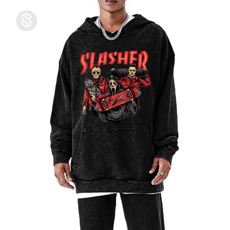 Slasher Unisex Printed Casual Washed Hoodie Sweatshirt-Print-cool