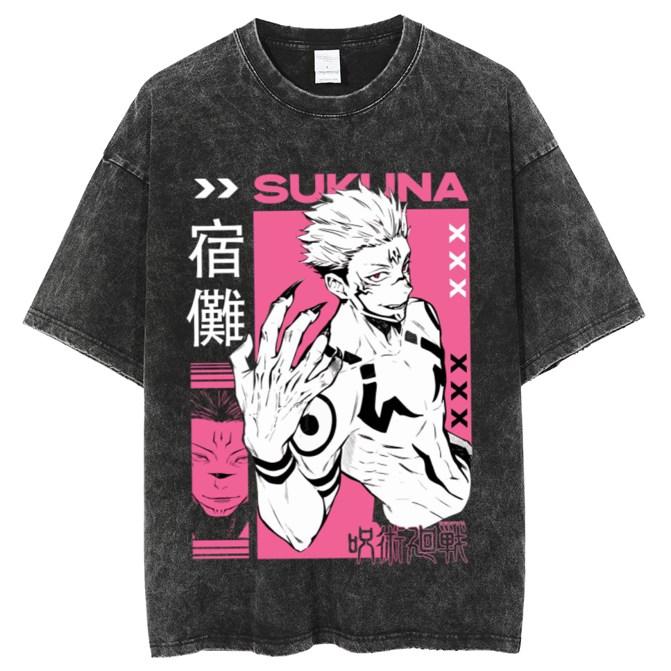 Sakuna Unisex Oversized Print Vintage Wash Denim T-Shirt