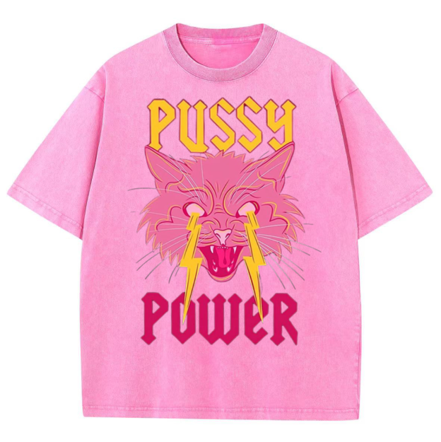 Pussy Power Unisex Vintage Solid Wash Denim T-Shirts[💥Buy 4 get 5th 50%OFF]