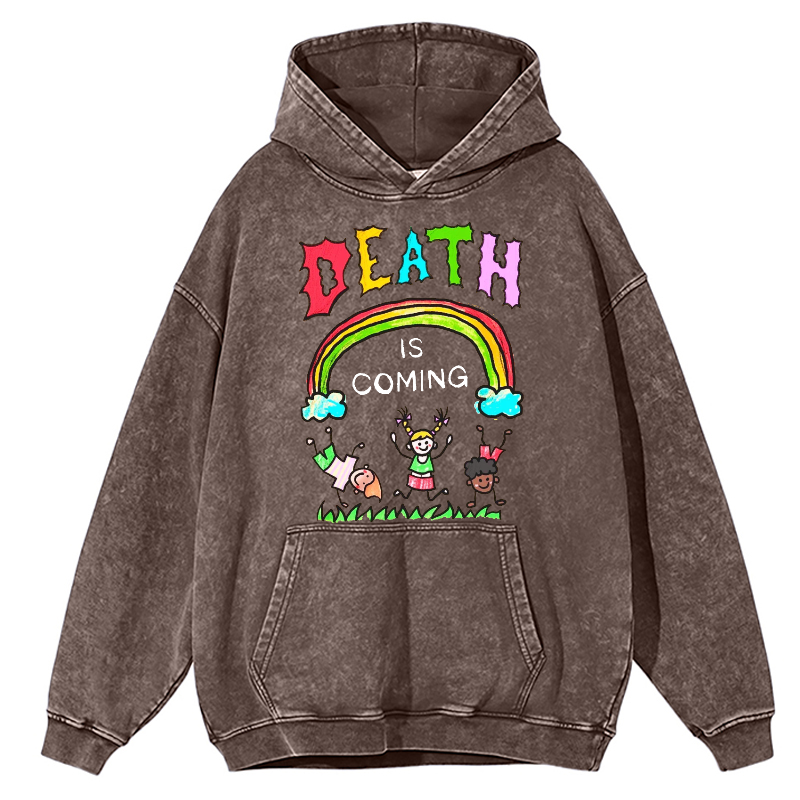 Death Is Coming Unisex Printed Casual Washed Hoodie Sweatshirt-Print-cool