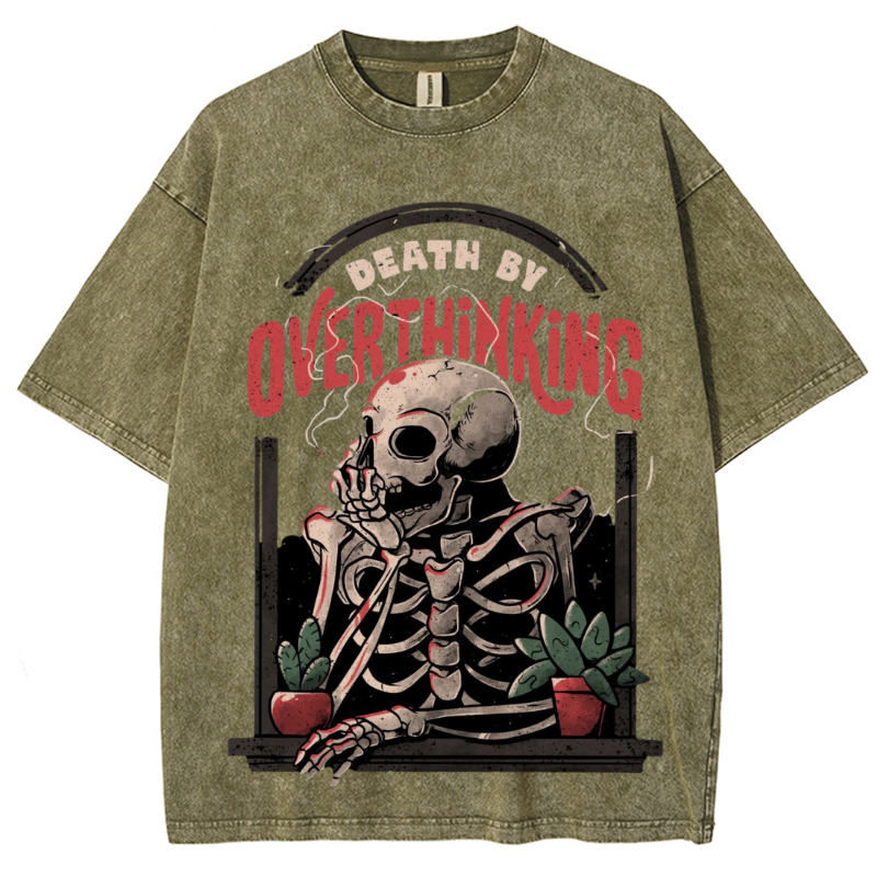 Death Skull Unisex Vintage Solid Wash Denim T-Shirts