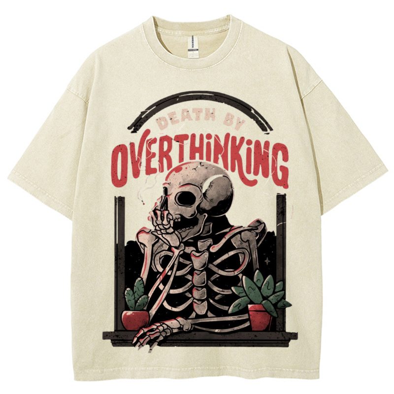 Death Skull Unisex Vintage Solid Wash Denim T-Shirts