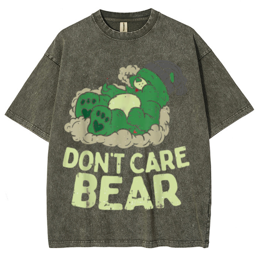 Bear Smoking Unisex Printed Retro Washed Short Sleeved T-Shirt-Print-cool