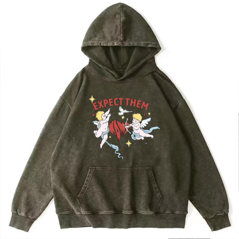 Expect Them Unisex Printed Casual Washed Hoodie Sweatshirt