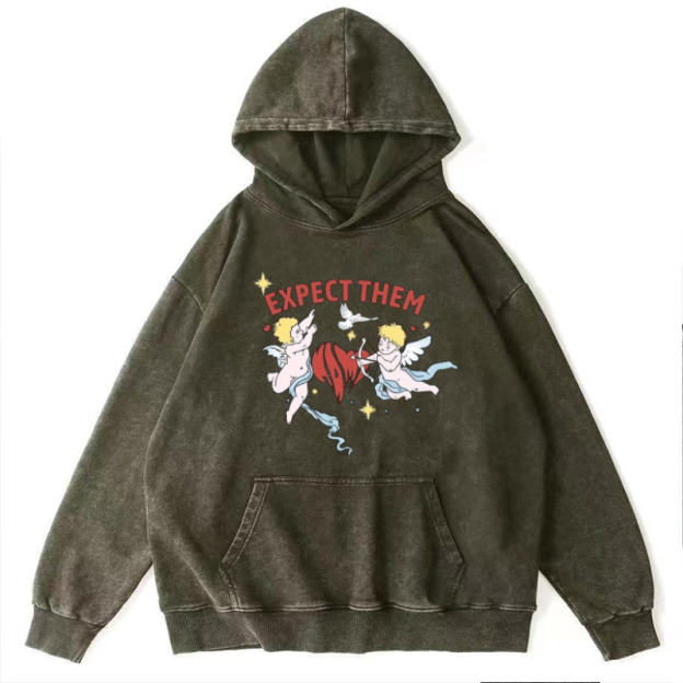 Expect Them Unisex Printed Casual Washed Hoodie Sweatshirt