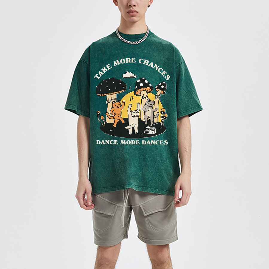 Take More Chances Dance More Dances Unisex Oversized Print Vintage Wash Denim T-Shirt