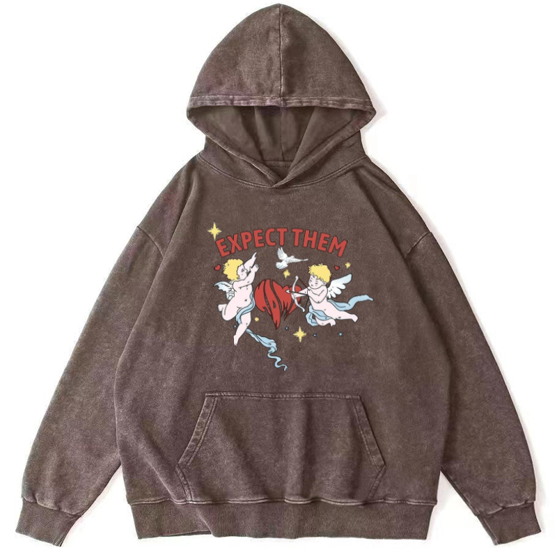 Expect Them Unisex Printed Casual Washed Hoodie Sweatshirt