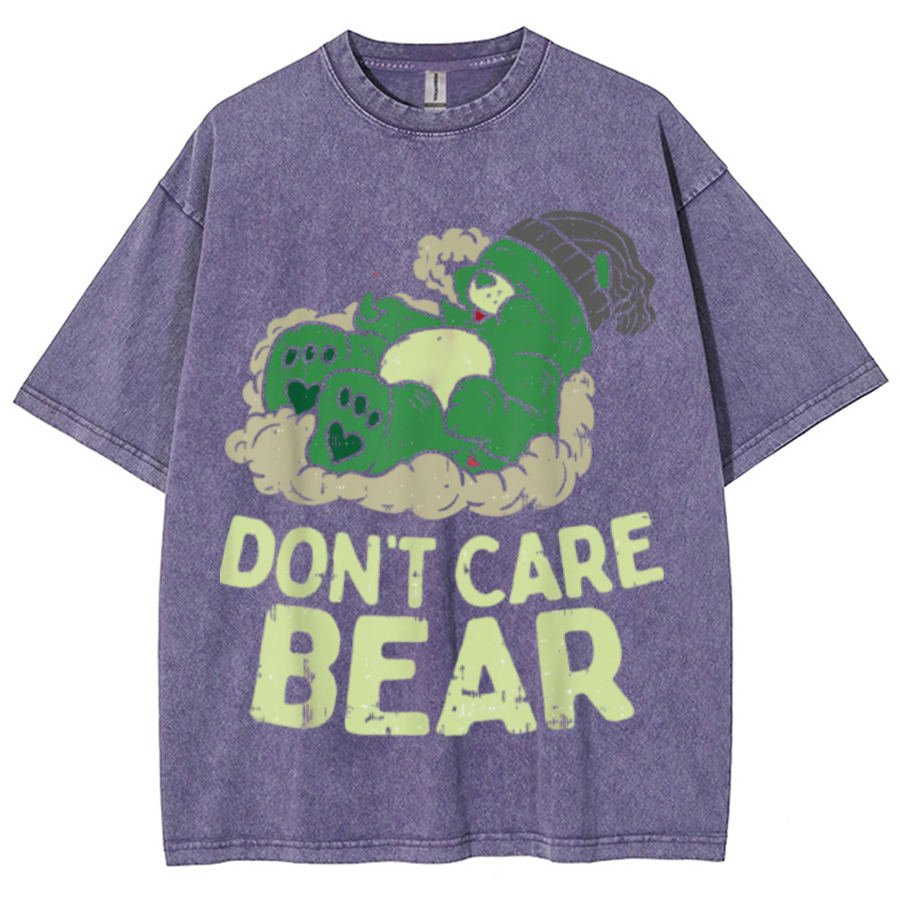 Bear Smoking Unisex Printed Retro Washed Short Sleeved T-Shirt-Print-cool