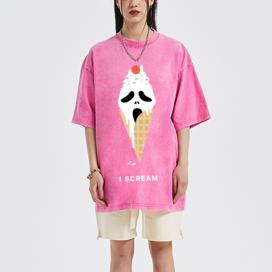 Iscream Unisex Oversized Print Vintage Wash Denim T-Shirt
