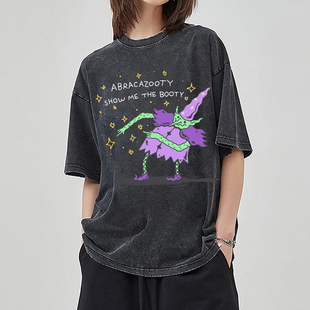 Unisex Magician Printed Retro Washed Short Sleeved T-Shirt