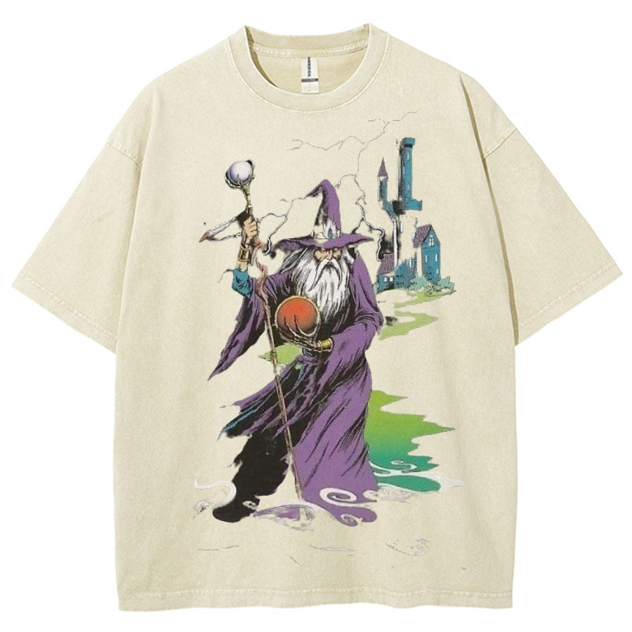 Wizard & Tower Unisex Printed Retro Washed Short Sleeved T-Shirt-Print-cool