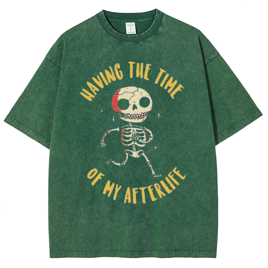 Having The Time Unisex Oversized Print Vintage Wash Denim T-Shirt