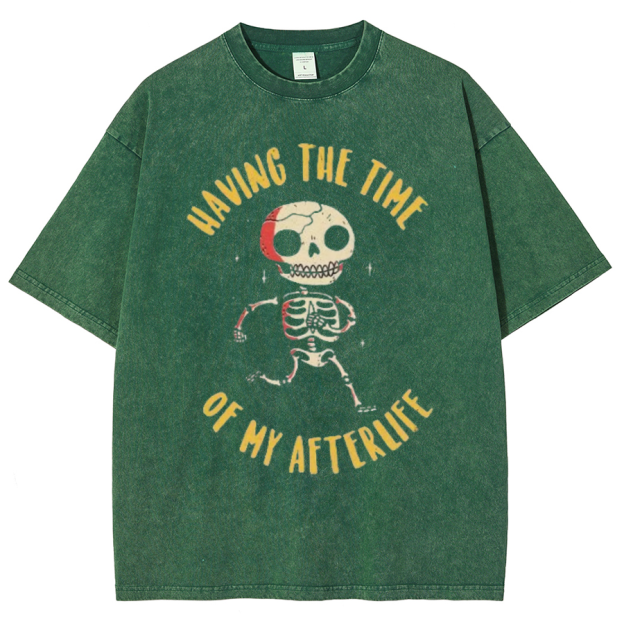 Having The Time Unisex Oversized Print Vintage Wash Denim T-Shirt