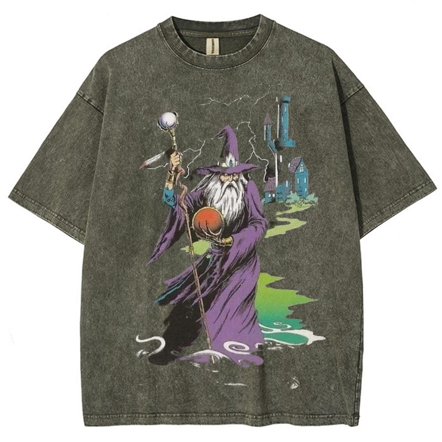 Wizard & Tower Unisex Printed Retro Washed Short Sleeved T-Shirt-Print-cool