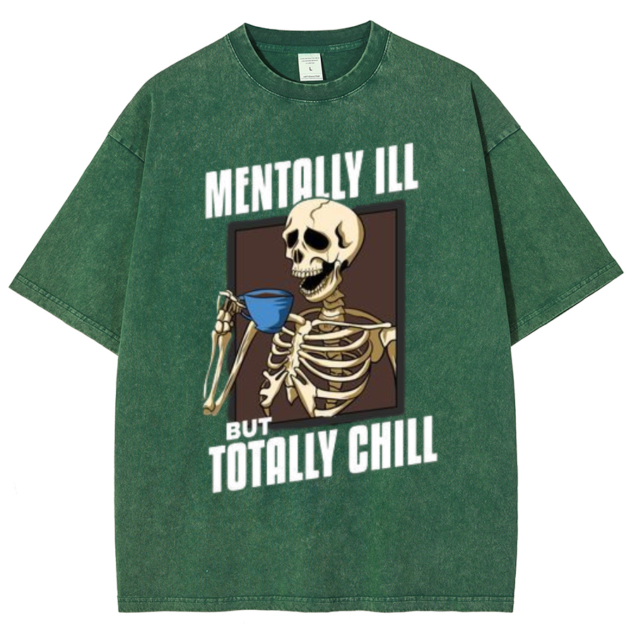 Totally Chill Unisex Oversized Print Vintage Wash Denim T-Shirt-Print-cool