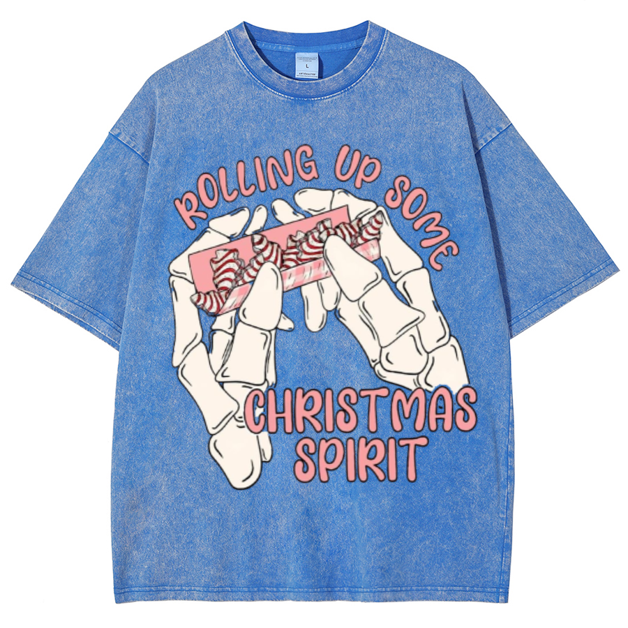 Rolling Up Unisex Oversized Print Vintage Wash Denim T-Shirt-Print-cool