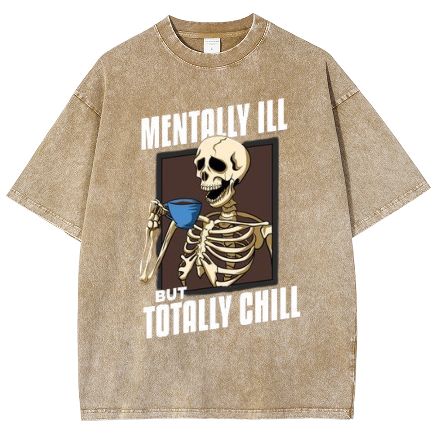 Totally Chill Unisex Oversized Print Vintage Wash Denim T-Shirt-Print-cool