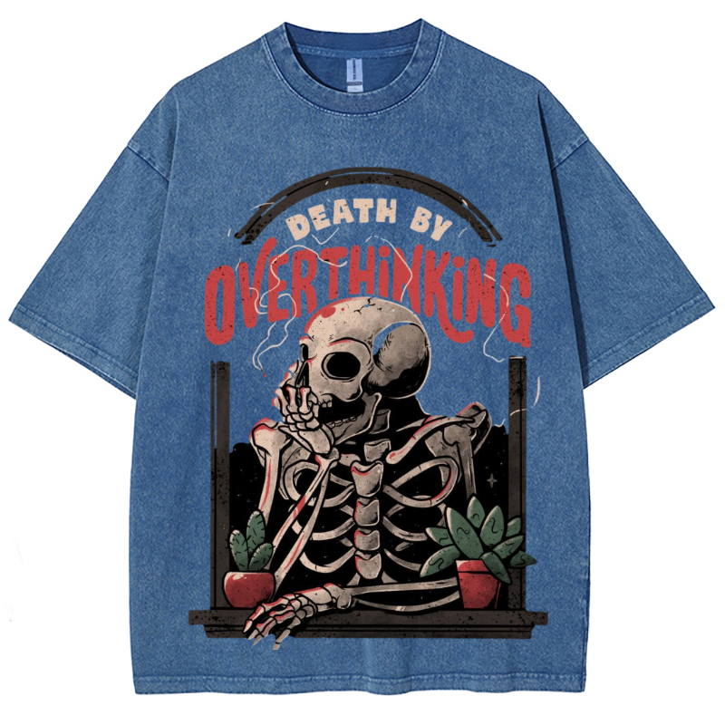 Death Skull Unisex Vintage Solid Wash Denim T-Shirts