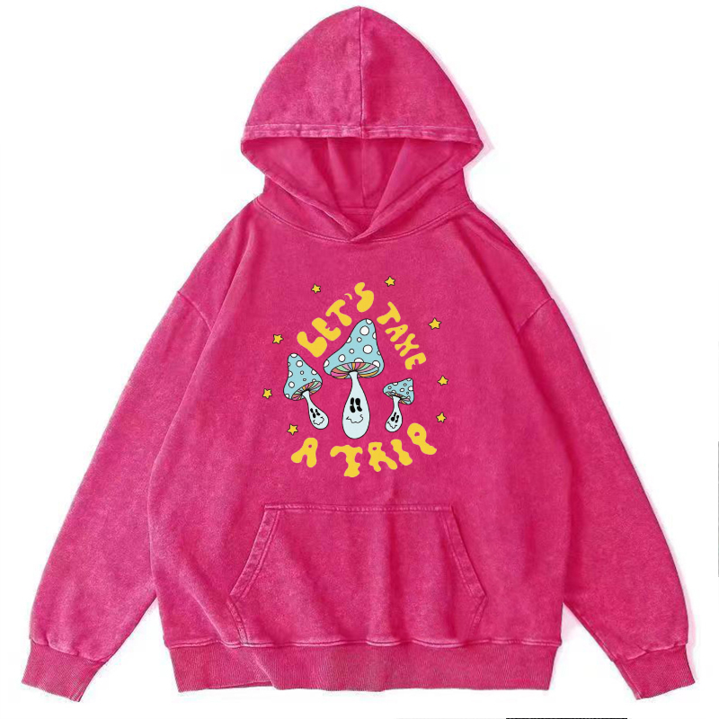 Lets Take A Trip Unisex Printed Casual Washed Hoodie Sweatshirt
