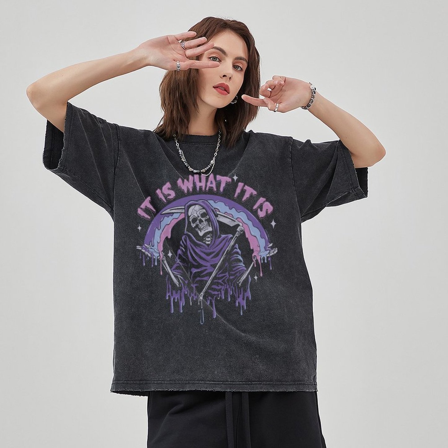 It Is What It Is Unisex Vintage Solid Wash Denim T-Shirts🔥Buy 4 get 5th 50%OFF🔥