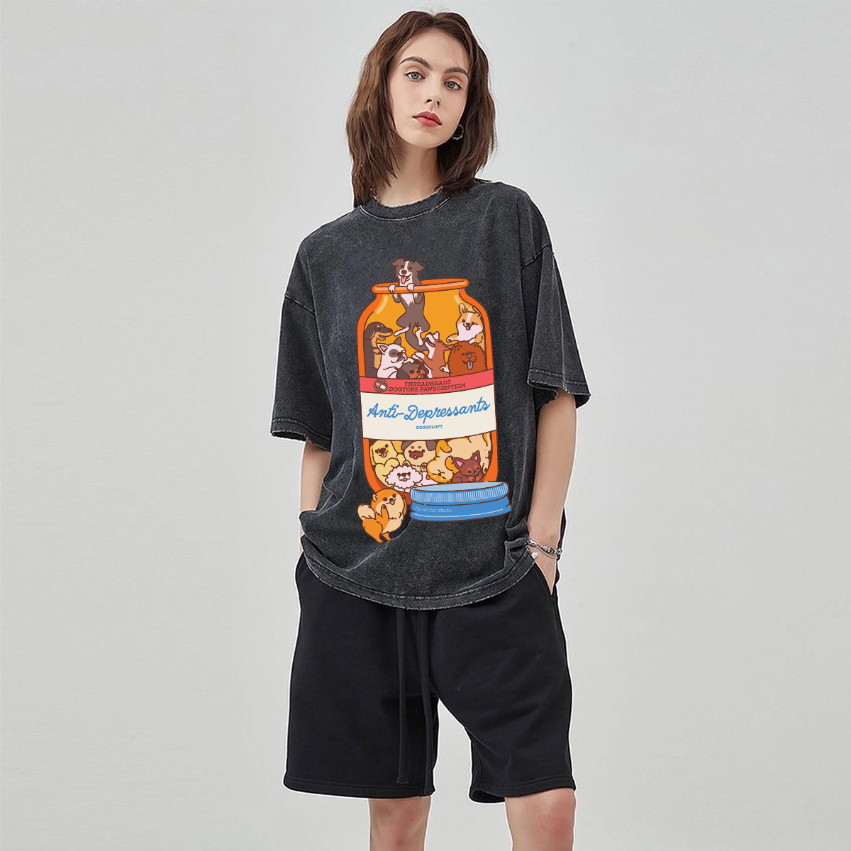 Antidepressant Unisex Vintage Solid Wash Denim T-Shirts-Print-cool