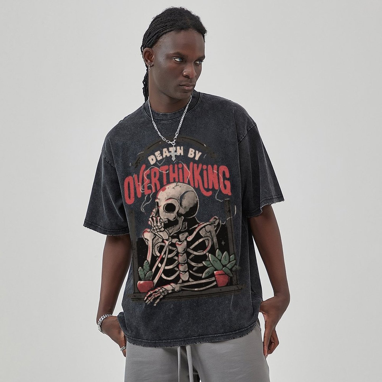 Death Skull Unisex Vintage Solid Wash Denim T-Shirts