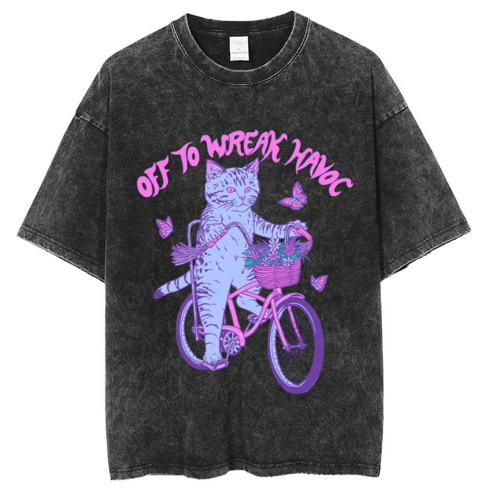 Off To Wreak Havoc Unisex Oversized Print Vintage Wash Denim T-Shirt