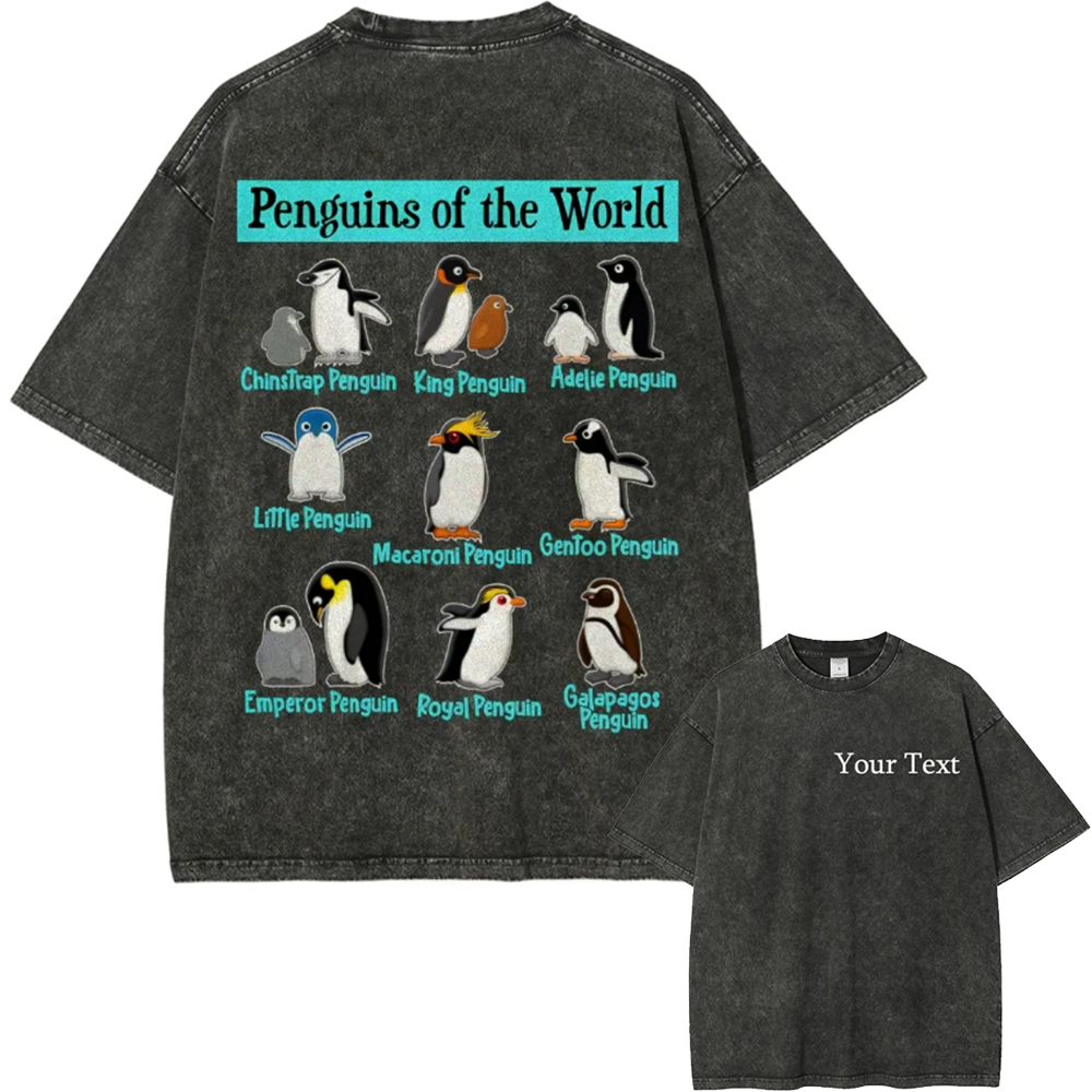 Penguins Of The World Customized Unisex Fit Washed T-Shirt