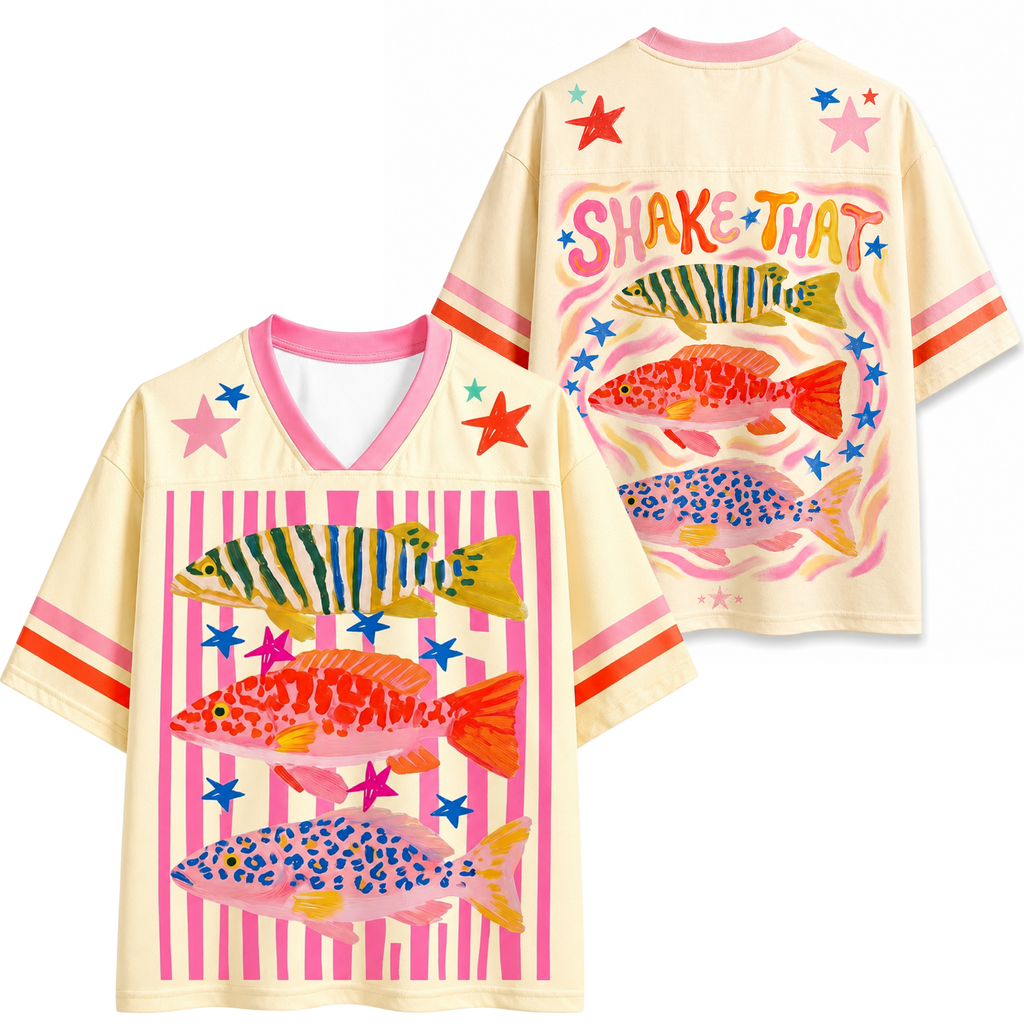 Chaotic Club Preppy Striped Summer Fish Mesh Jersey