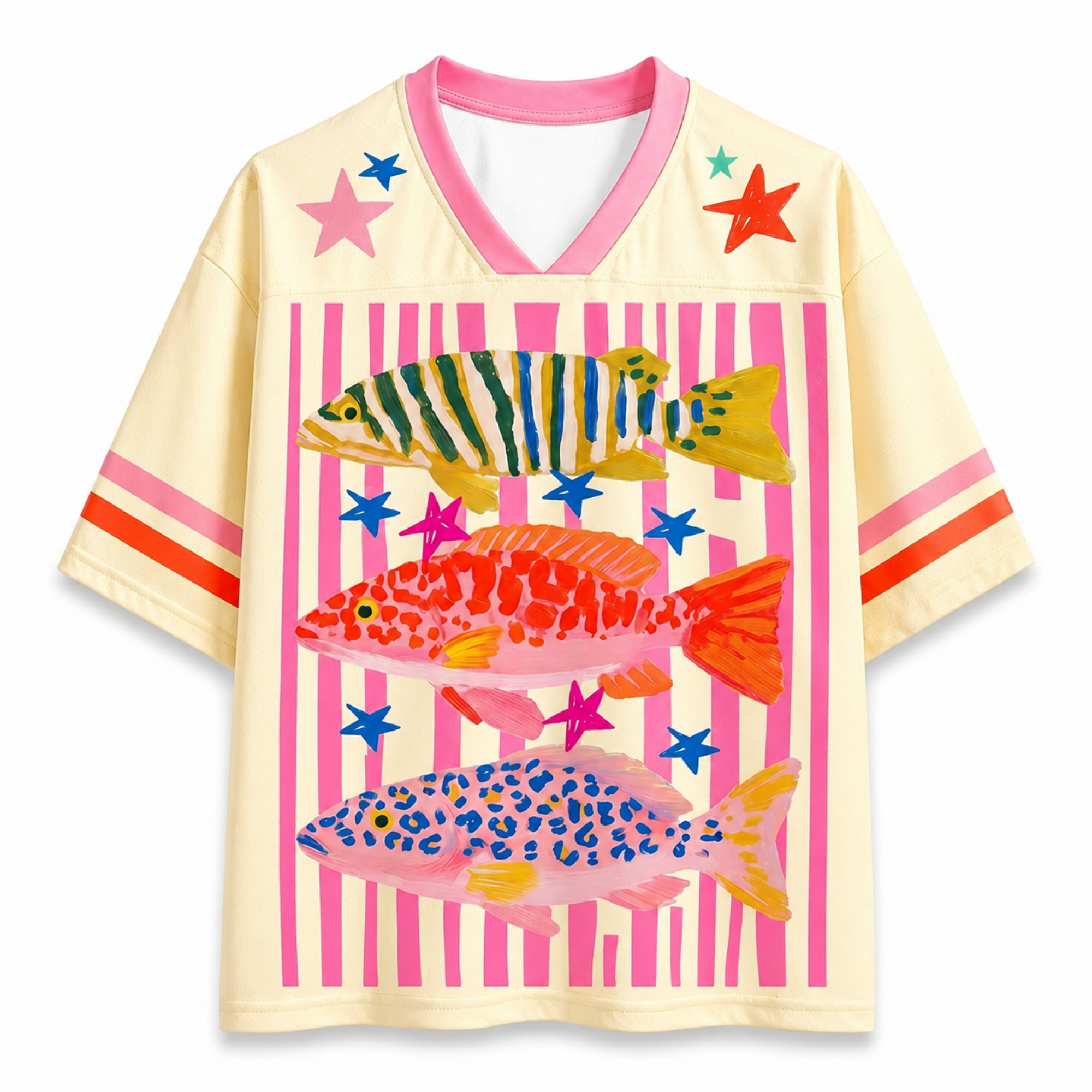 Chaotic Club Preppy Striped Summer Fish Mesh Jersey