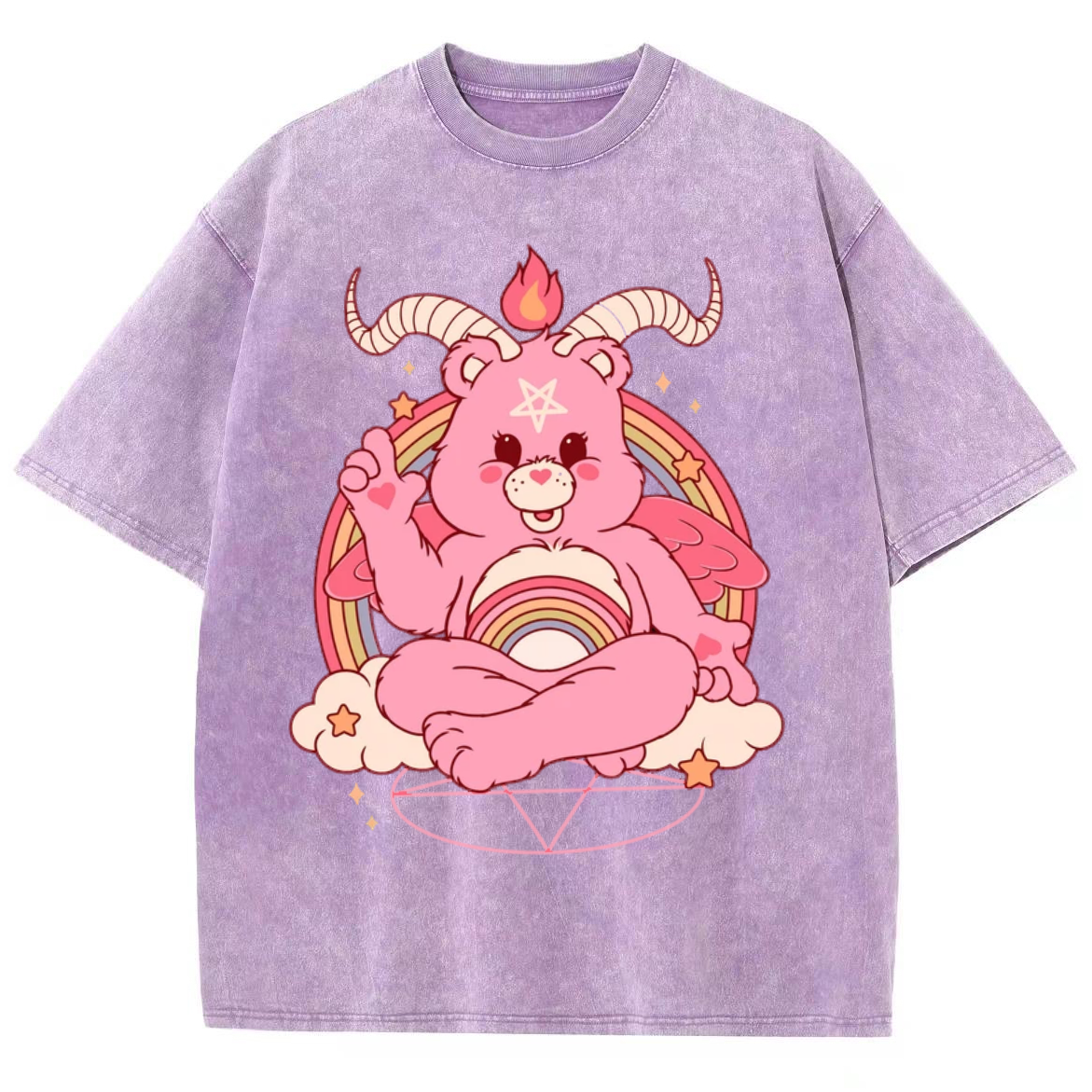Funny Bear Unisex Printed Retro Washed Short Sleeved T-Shirt