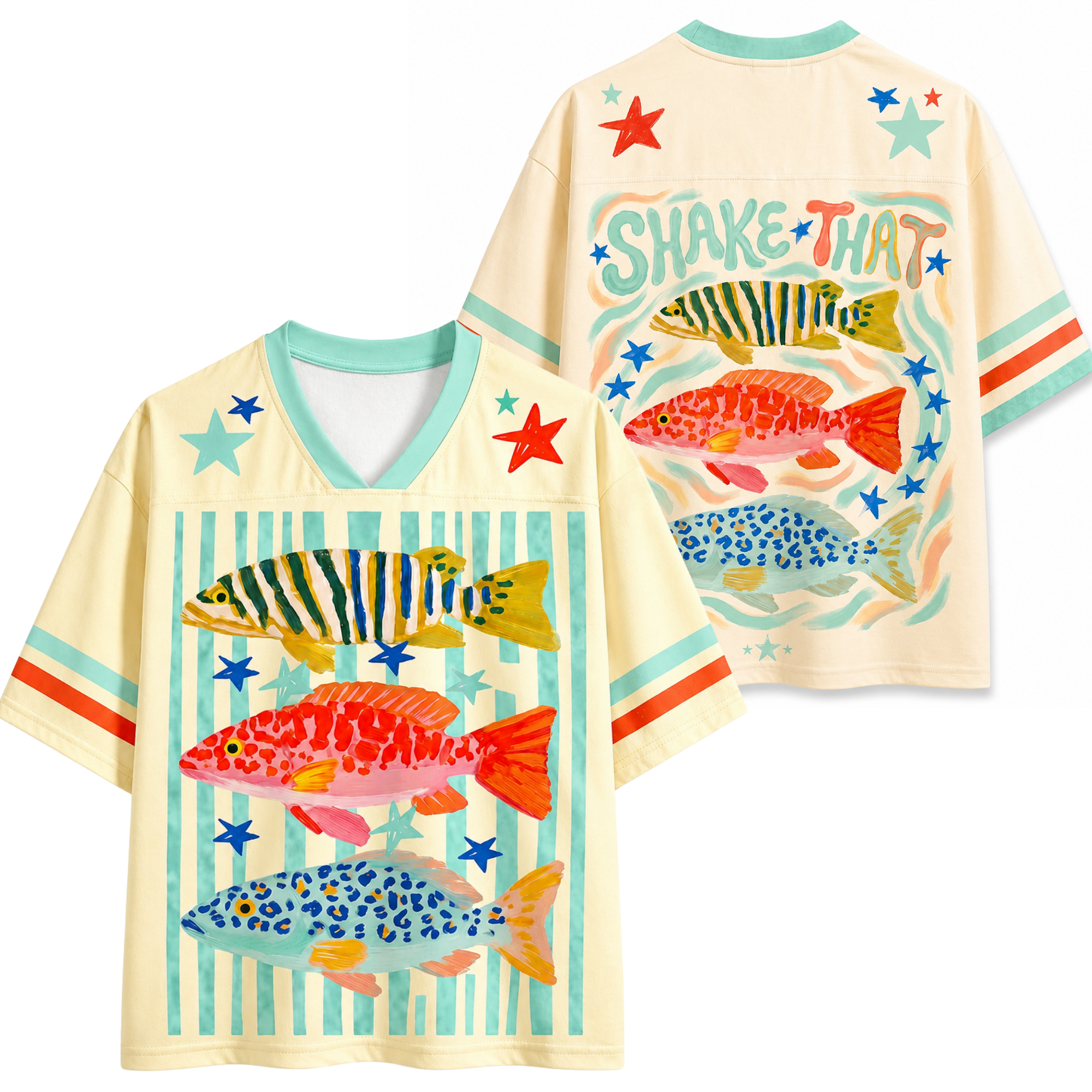 Chaotic Club Preppy Striped Summer Fish Mesh Jersey