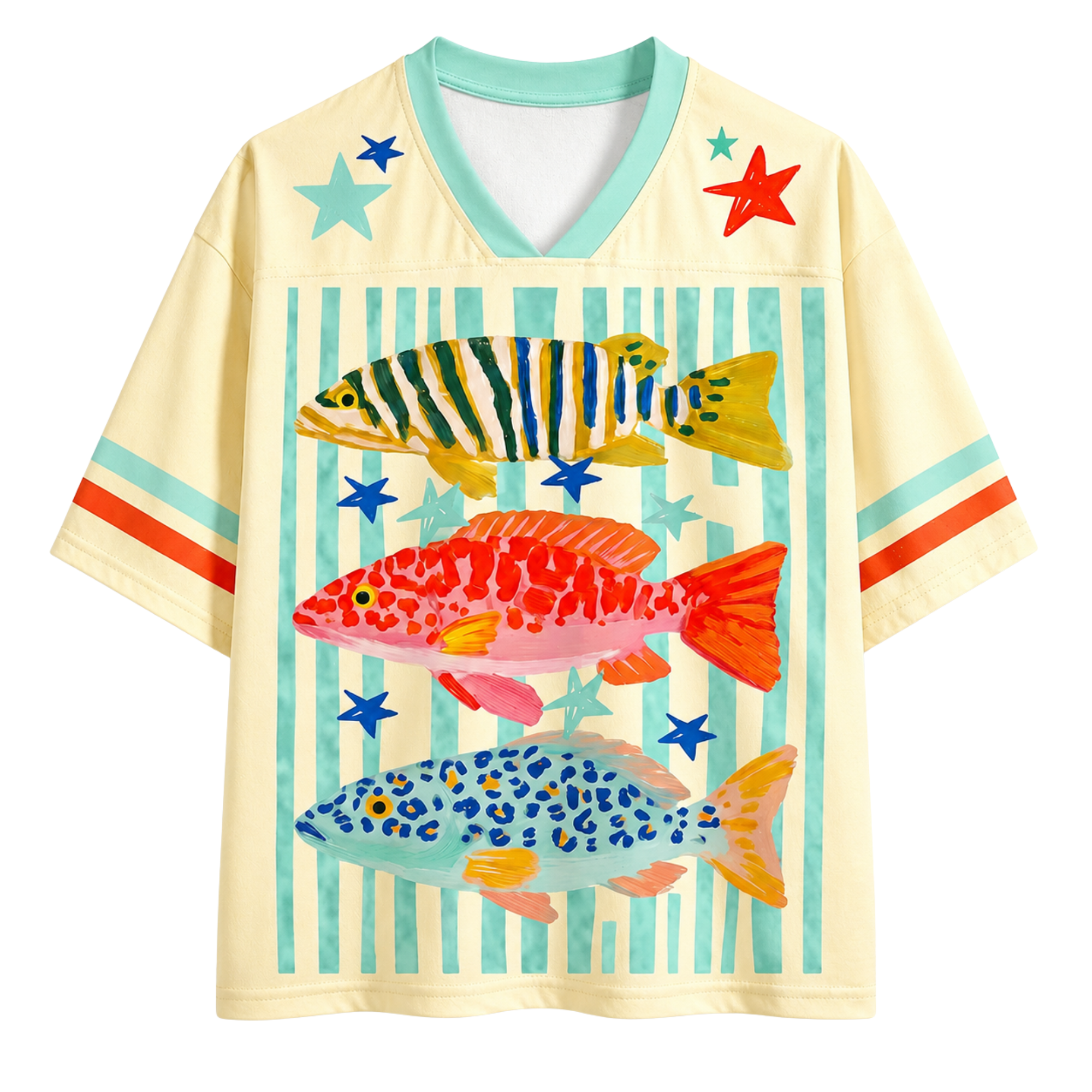 Chaotic Club Preppy Striped Summer Fish Mesh Jersey