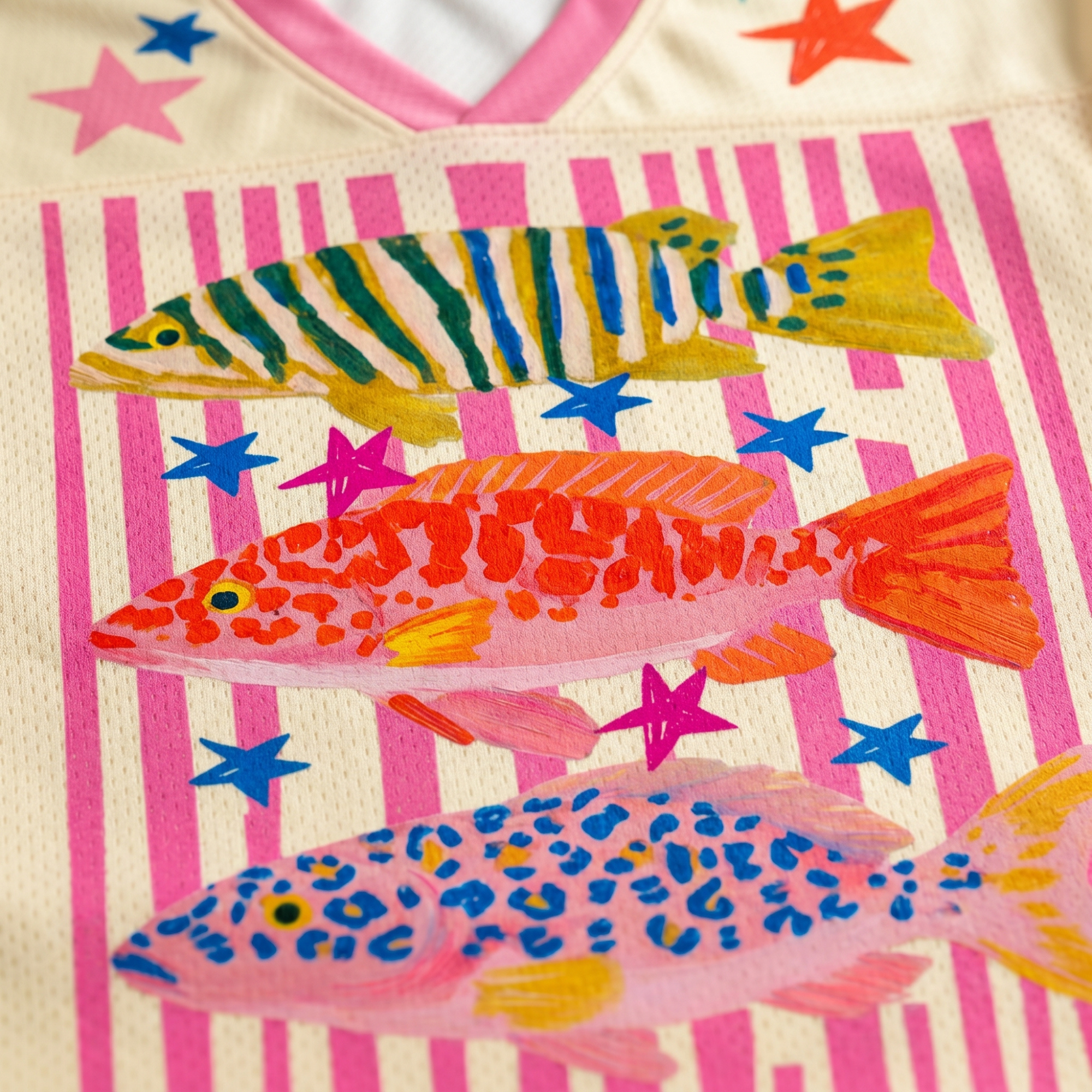 Chaotic Club Preppy Striped Summer Fish Mesh Jersey