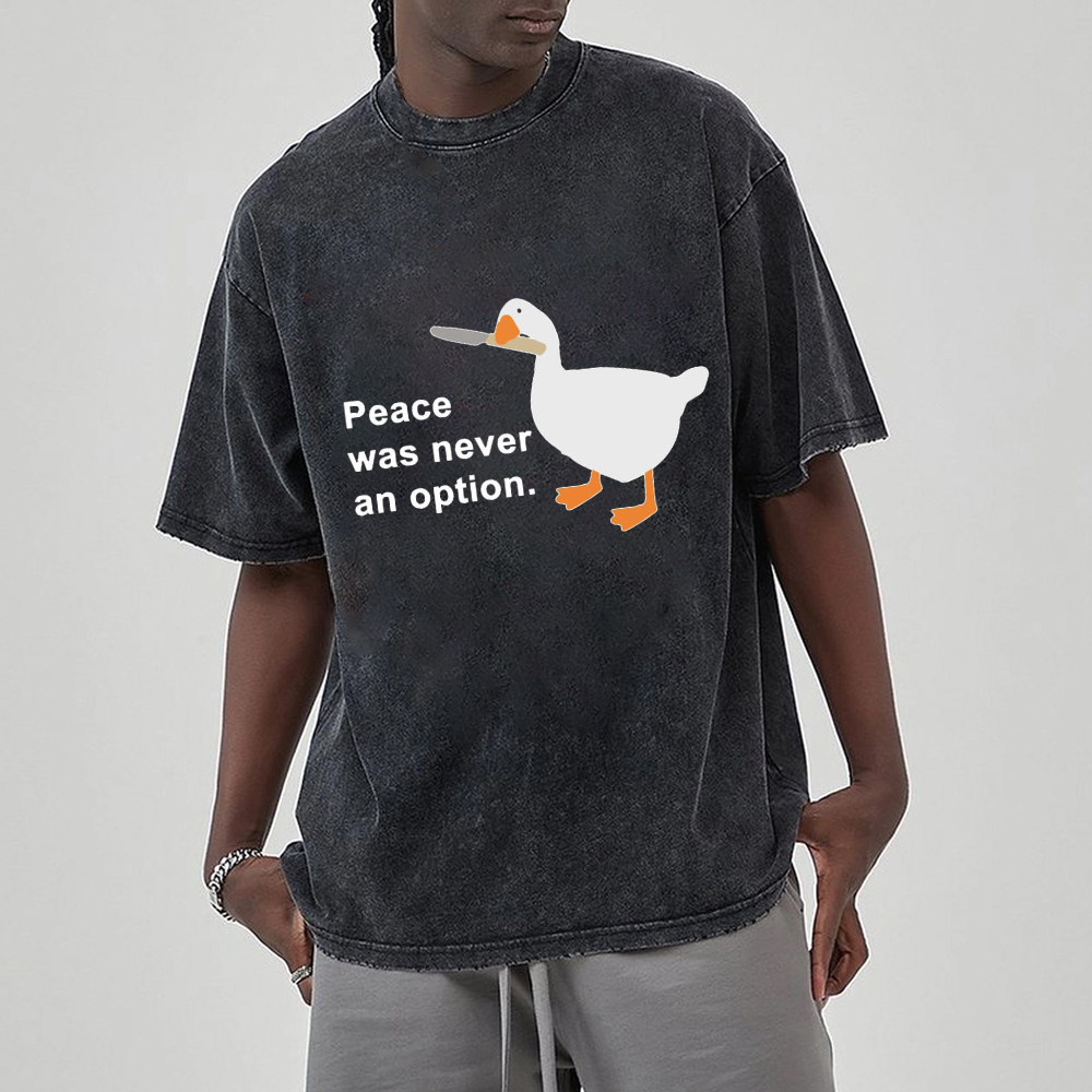 Unisex Peace Was Never An Option Printed Retro Washed Short Sleeved T-Shirt-Print-cool