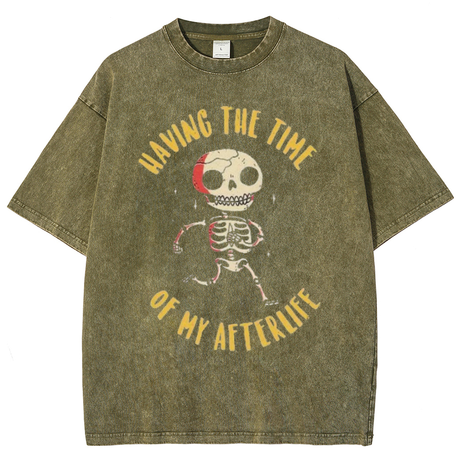 Having The Time Unisex Oversized Print Vintage Wash Denim T-Shirt