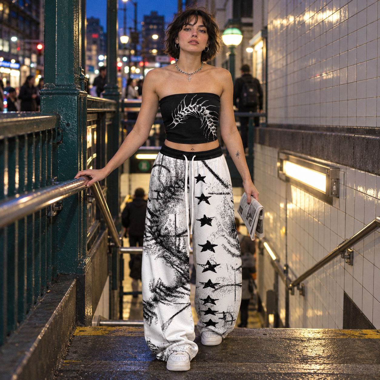 Gothic Spine & Stars Tube Top & Elasticated Trousers Two-Piece Set